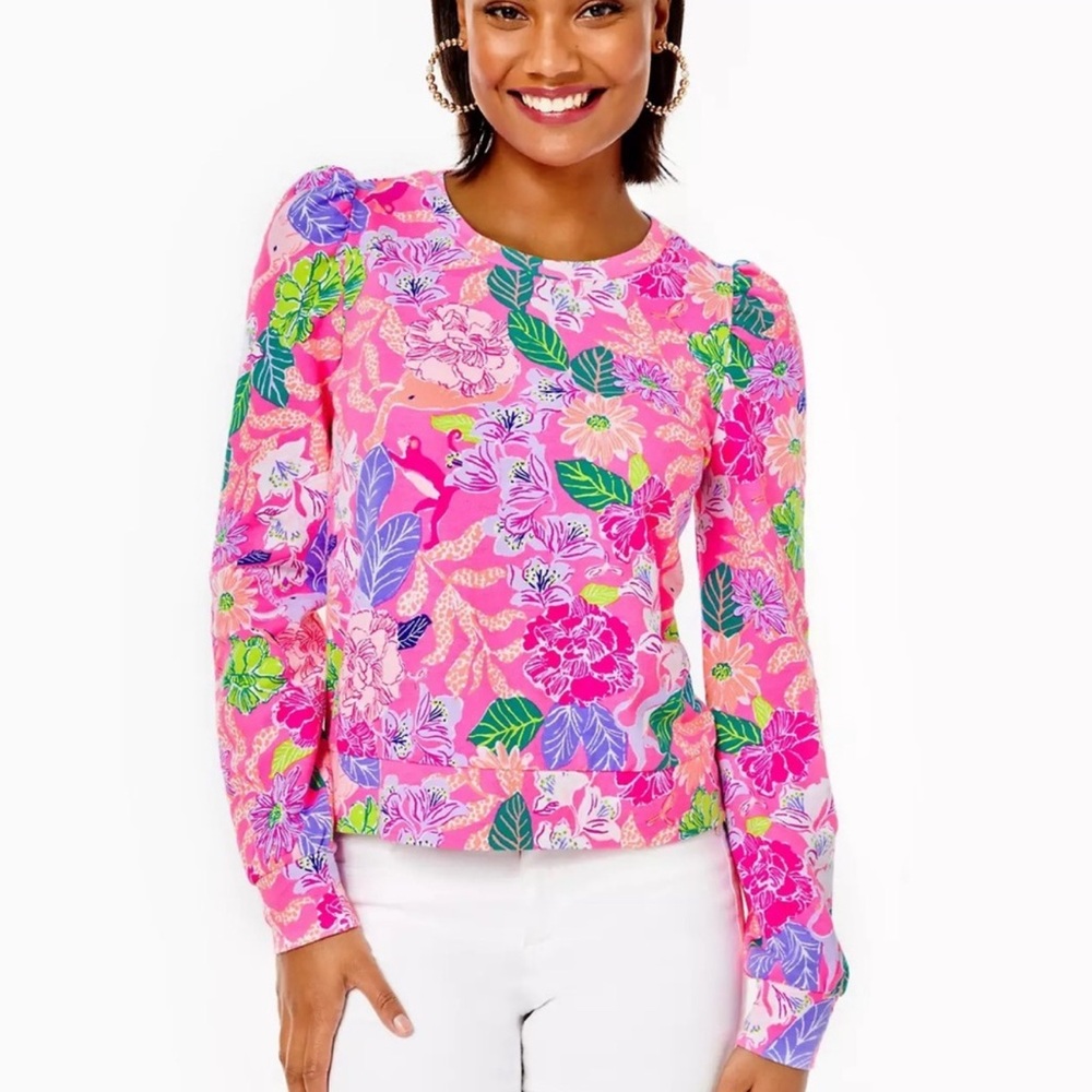 Lilly Pulitzer Jansen Sweatshirt Top Isle Best of Friends Floral XS Tropical